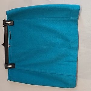 Women's 12 large teal blue mini short pencil skirt WOOL blend The Limited CUTE